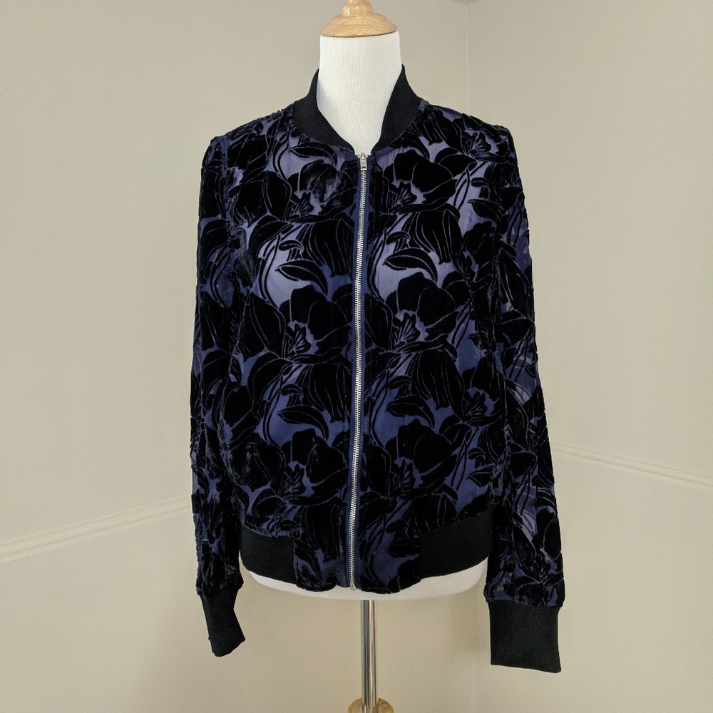 Neiman Marcus Velvet Burnout Sheer Bomber Jacket